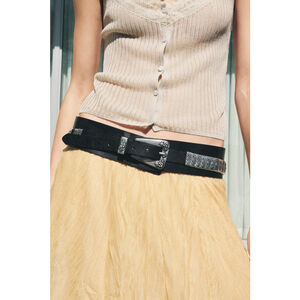 Leather Belt with Metal Pieces Size 32 US